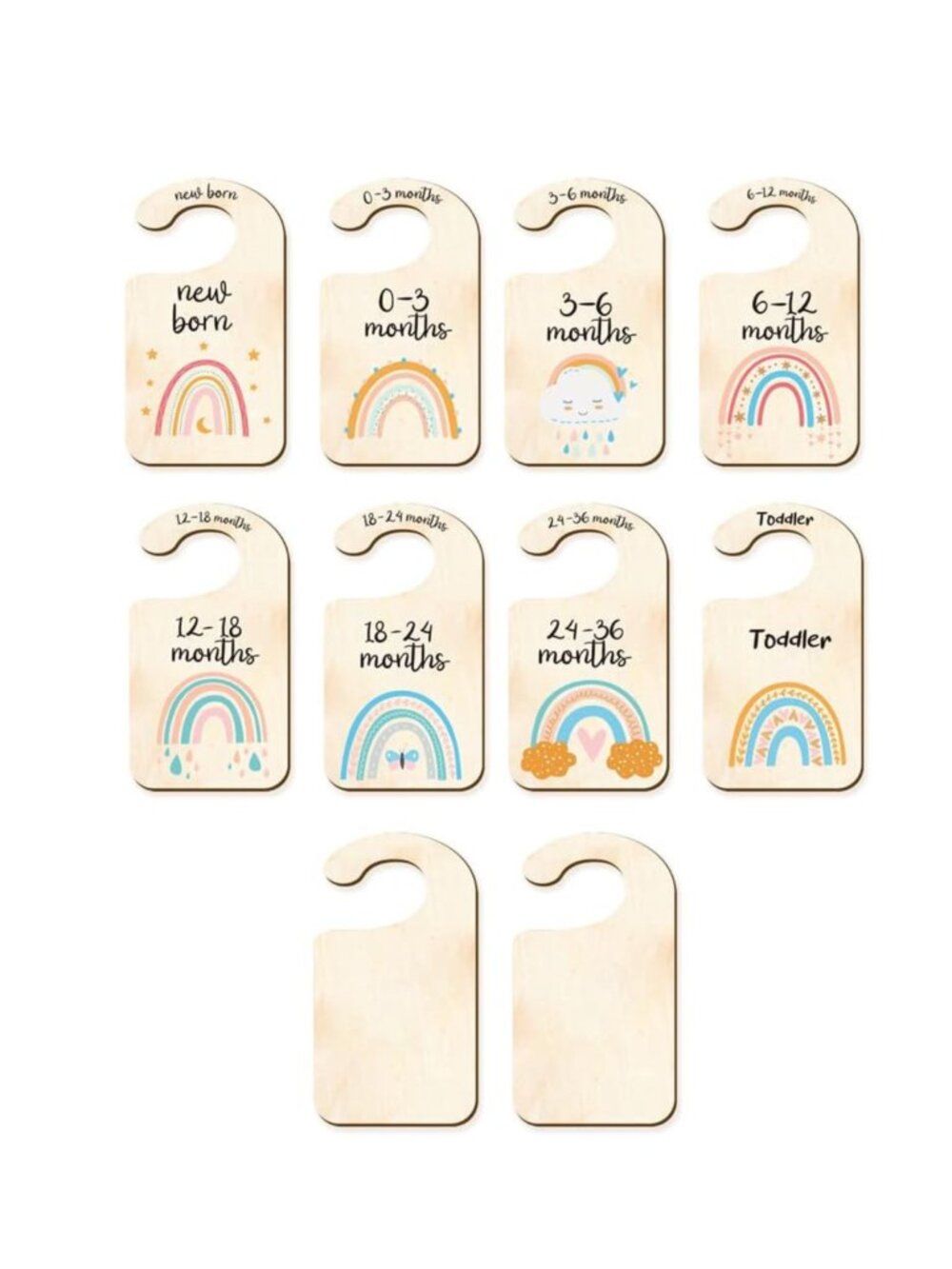 NIP 10 Pcs Boho Rainbow Wooden Baby Closet Dividers Wardrobe Organizers Size Set